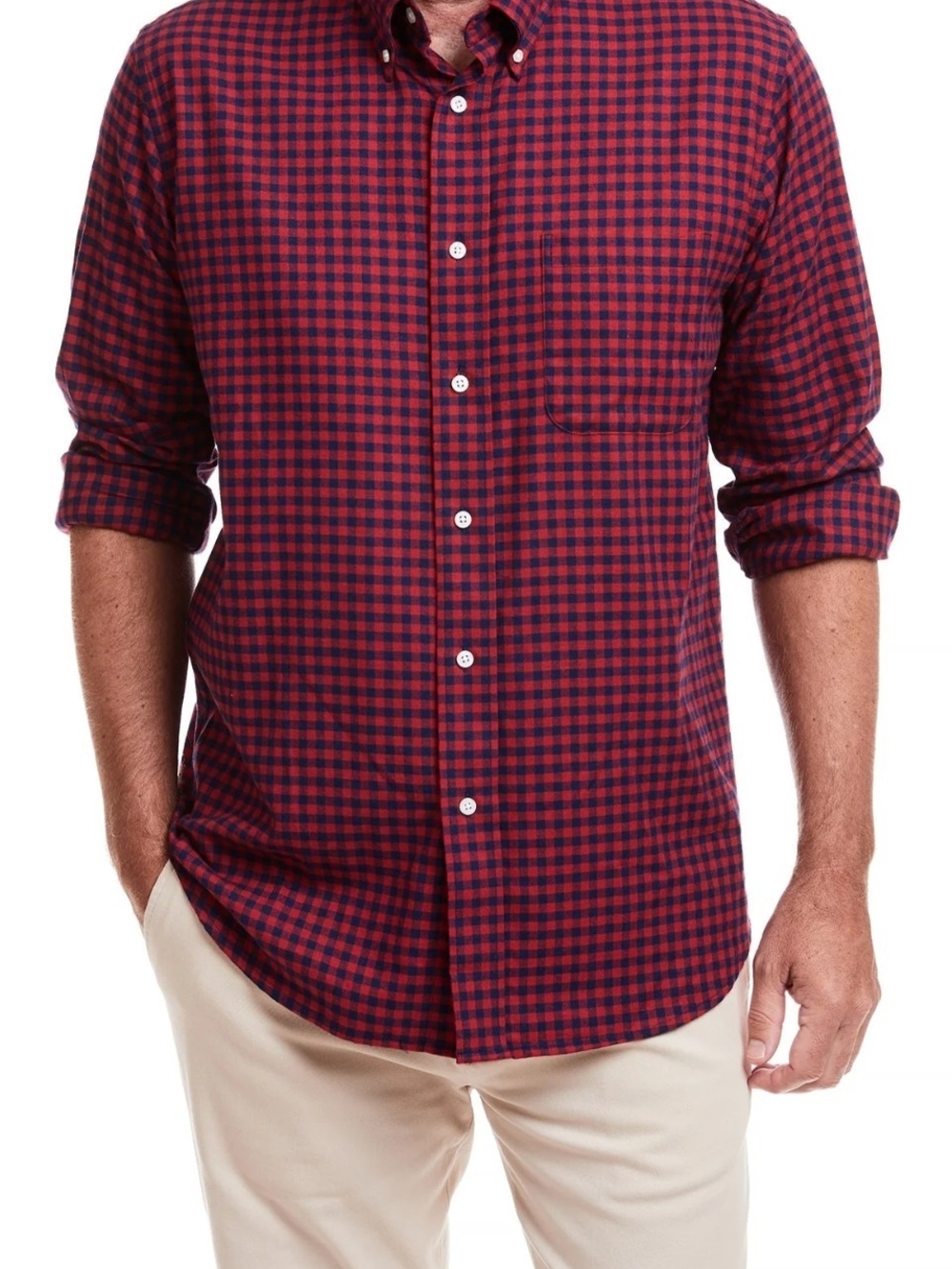 J. Crew Men's Red and Navy Gingham Button-Down Shirt